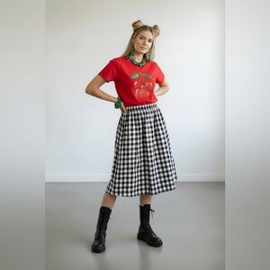 Black and White Gingham Midi Skirt